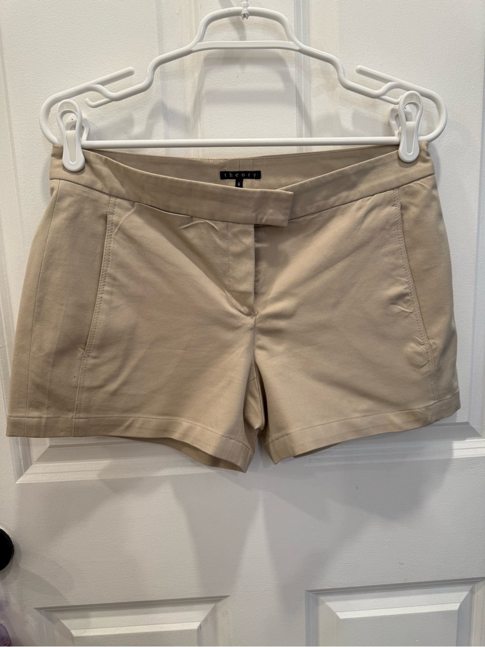 Theory Women's Tan Tailored Stretch Cotton Shorts